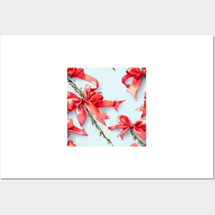 Watercolor red bow red ribbon Posters and Art